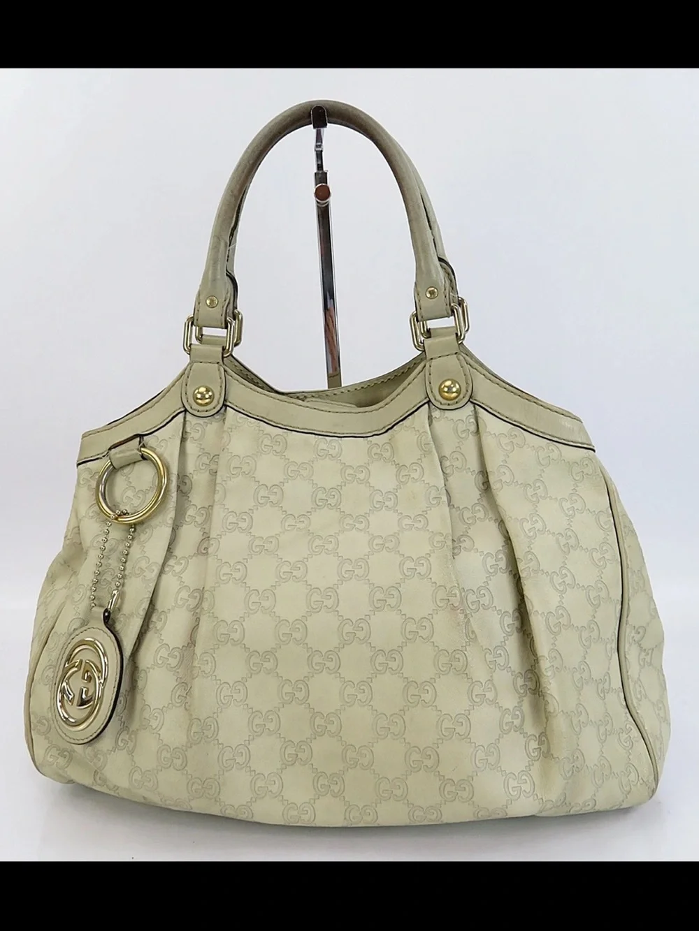 Gucci Cream GG Canvas Shoulder Bag with Gold Hardware